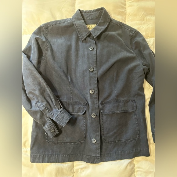 LL Bean Petite Tencel Navy Field Jacket Vintage - Picture 1 of 6